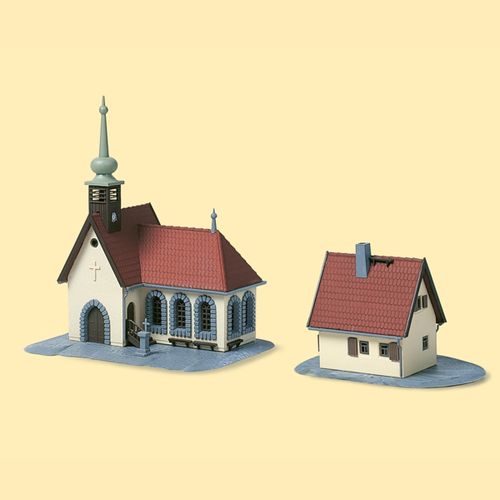 Auhagen 14461  Dorfkirche mit Pfarrhaus  in Spur N